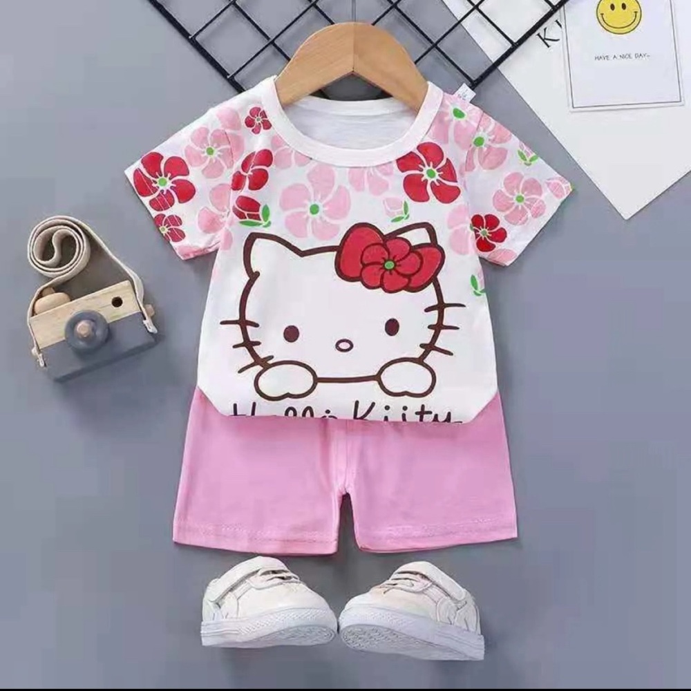 Kids Baby Girl Short Sleeve Hello Kitty Top Outfit Set